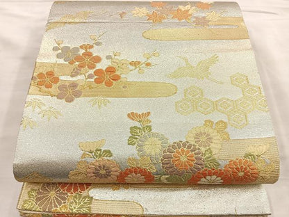 平和屋着物◎引箔九百佐賀錦 六通柄袋帯 花選四季寿 金糸 正絹 逸品 BAAM1524ea