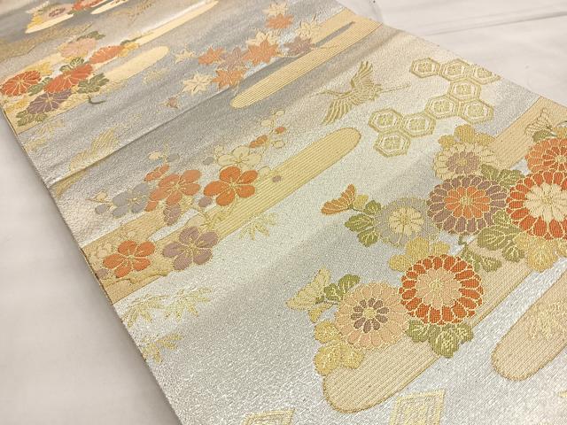 平和屋着物◎引箔九百佐賀錦 六通柄袋帯 花選四季寿 金糸 正絹 逸品 BAAM1524ea