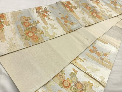 平和屋着物◎引箔九百佐賀錦 六通柄袋帯 花選四季寿 金糸 正絹 逸品 BAAM1524ea