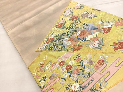 平和屋着物◎太鼓柄袋帯 唐織 鴛鴦花筏文 金糸 引箔 正絹 逸品 BAAM1529ea