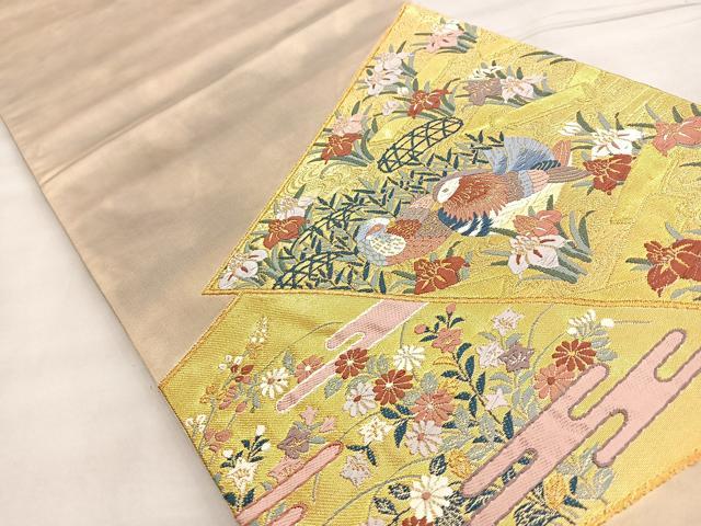 平和屋着物◎太鼓柄袋帯 唐織 鴛鴦花筏文 金糸 引箔 正絹 逸品 BAAM1529ea