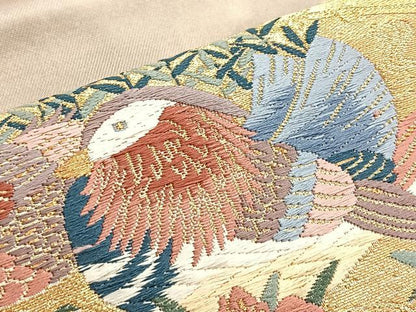平和屋着物◎太鼓柄袋帯 唐織 鴛鴦花筏文 金糸 引箔 正絹 逸品 BAAM1529ea