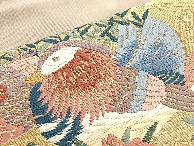 平和屋着物◎太鼓柄袋帯 唐織 鴛鴦花筏文 金糸 引箔 正絹 逸品 BAAM1529ea
