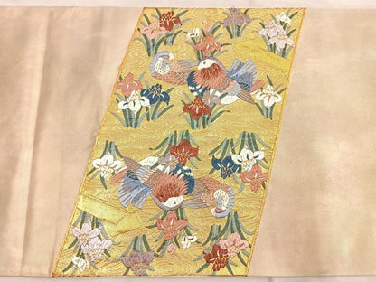 平和屋着物◎太鼓柄袋帯 唐織 鴛鴦花筏文 金糸 引箔 正絹 逸品 BAAM1529ea