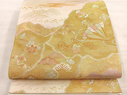 平和屋着物◎六通柄袋帯 道長吉祥文 金銀糸 正絹 逸品 BAAM1531ea