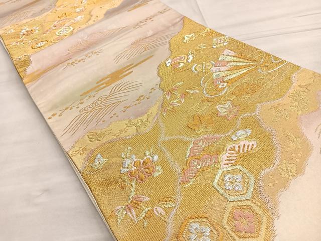 平和屋着物◎六通柄袋帯 道長吉祥文 金銀糸 正絹 逸品 BAAM1531ea
