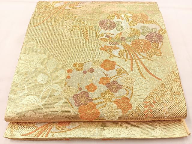 平和屋着物◎六通柄袋帯 鳳凰花丸文 金銀糸 正絹 逸品 BAAM2103if