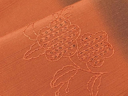 平和屋着物◎太鼓柄袋帯 紬地 スワトウ刺繍 光琳花 正絹 逸品 BAAM2123if