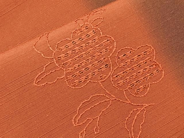 平和屋着物◎太鼓柄袋帯 紬地 スワトウ刺繍 光琳花 正絹 逸品 BAAM2123if