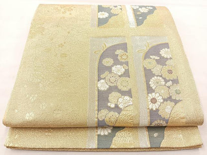 平和屋着物◎六通柄袋帯 唐織 短冊花文 金銀糸 正絹 逸品 BAAM2126if
