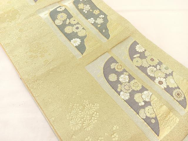 平和屋着物◎六通柄袋帯 唐織 短冊花文 金銀糸 正絹 逸品 BAAM2126if