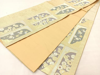 平和屋着物◎六通柄袋帯 唐織 短冊花文 金銀糸 正絹 逸品 BAAM2126if