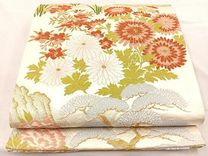 平和屋着物◎六通柄袋帯 唐織 秋草文 金糸 正絹 逸品 BAAM2174if