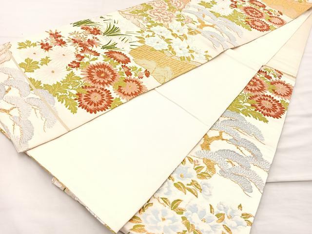 平和屋着物◎六通柄袋帯 唐織 秋草文 金糸 正絹 逸品 BAAM2174if