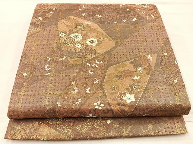 平和屋着物◎太鼓柄袋帯 手描き 切嵌花唐草文 金彩 正絹 逸品 BAAM2179if
