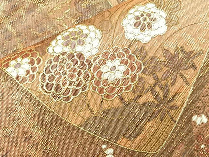 平和屋着物◎太鼓柄袋帯 手描き 切嵌花唐草文 金彩 正絹 逸品 BAAM2179if