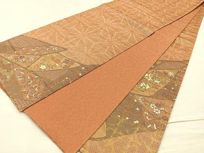 平和屋着物◎太鼓柄袋帯 手描き 切嵌花唐草文 金彩 正絹 逸品 BAAM2179if
