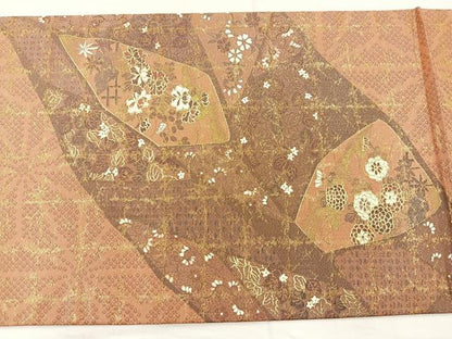 平和屋着物◎太鼓柄袋帯 手描き 切嵌花唐草文 金彩 正絹 逸品 BAAM2179if