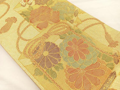 平和屋着物◎佐賀錦 六通柄袋帯 貝桶花蝶文 金糸 やまとオリジナル 正絹 逸品 BAAM2181if