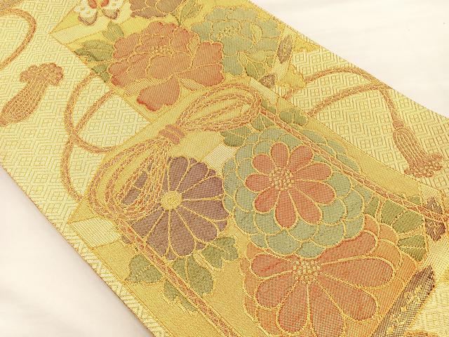 平和屋着物◎佐賀錦 六通柄袋帯 貝桶花蝶文 金糸 やまとオリジナル 正絹 逸品 BAAM2181if