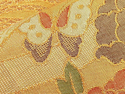 平和屋着物◎佐賀錦 六通柄袋帯 貝桶花蝶文 金糸 やまとオリジナル 正絹 逸品 BAAM2181if