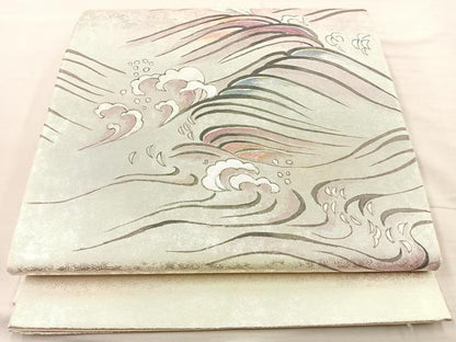 平和屋着物◎太鼓柄袋帯 立波文様 引箔 正絹 逸品 BAAM2186if