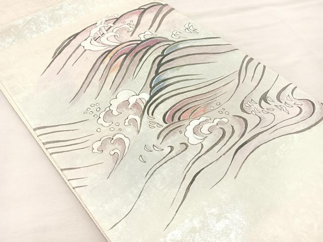 平和屋着物◎太鼓柄袋帯 立波文様 引箔 正絹 逸品 BAAM2186if