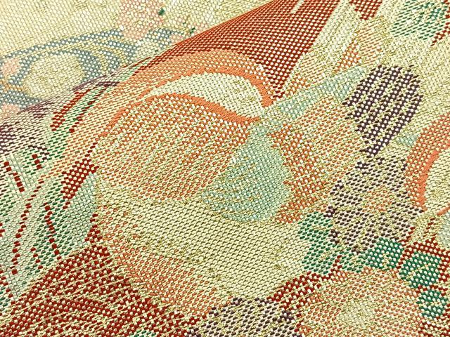 平和屋着物◎佐賀錦 六通柄袋帯 霞取遊鴛鴦花文 金糸 正絹 逸品 BAAM2191if