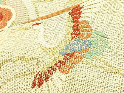 平和屋着物◎本佐賀錦 六通柄袋帯 飛鶴花丸文 金糸 正絹 逸品 BAAM2196if