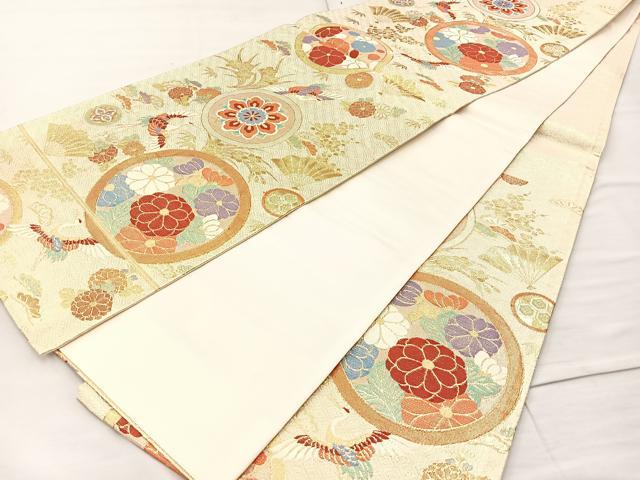 平和屋着物◎本佐賀錦 六通柄袋帯 飛鶴花丸文 金糸 正絹 逸品 BAAM2196if