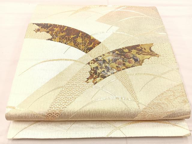 平和屋着物◎太鼓柄袋帯 作家物 篭甲箔 芝草 金糸 正絹 逸品 BAAM2198if