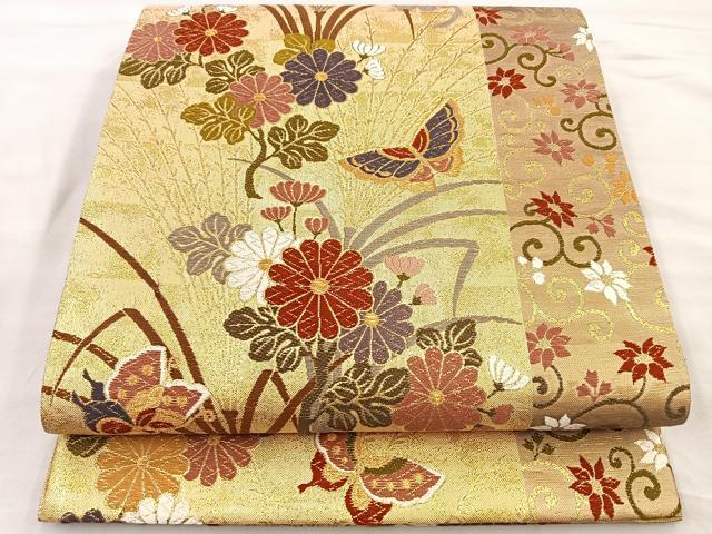 平和屋着物●佐賀錦 六通柄袋帯 唐織 能衣献上紋 金糸 正絹 逸品 BAAM2527ea