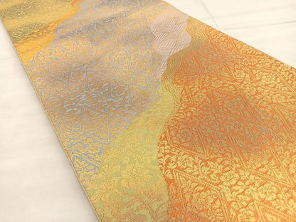 平和屋着物◎六通柄 本袋帯 道長草花文 金糸 正絹 逸品 BAAM2557ea