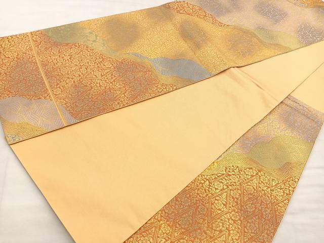 平和屋着物◎六通柄 本袋帯 道長草花文 金糸 正絹 逸品 BAAM2557ea
