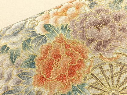 平和屋着物◎太鼓柄袋帯 格天井花車文 金糸 正絹 逸品 BAAM2594ea
