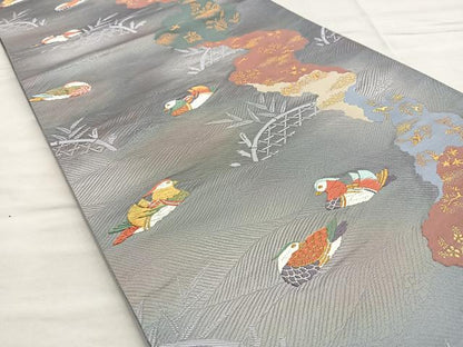 平和屋着物◎六通柄袋帯 唐織 道長籬鴛鴦文 金糸 正絹 逸品 BAAM2602ea