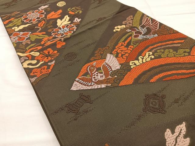 平和屋着物◎六通柄袋帯 唐織 鴛鴦草花文 正絹 逸品 BAAM2607ea