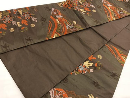 平和屋着物◎六通柄袋帯 唐織 鴛鴦草花文 正絹 逸品 BAAM2607ea