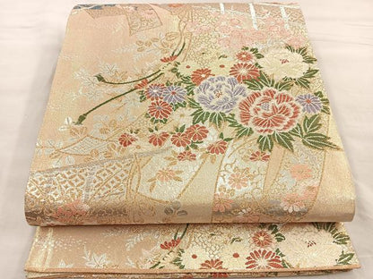 平和屋着物●佐賀錦　六通柄袋帯　几帳花文　金銀糸　正絹　逸品　BAAM2648ea