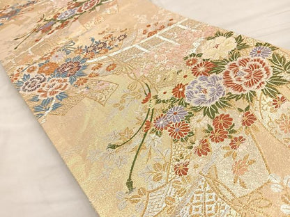 平和屋着物●佐賀錦　六通柄袋帯　几帳花文　金銀糸　正絹　逸品　BAAM2648ea