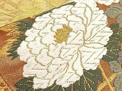 平和屋着物●六通柄袋帯 唐織 色紙重ね群鶴花文 正絹 逸品 BAAM2654ea