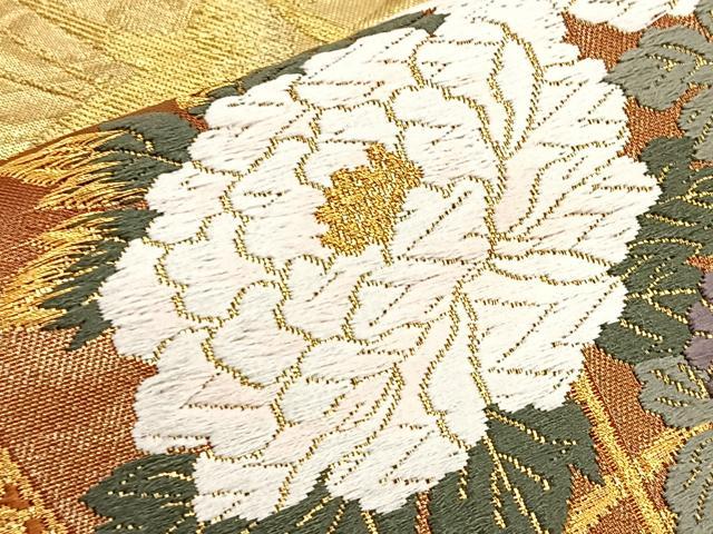 平和屋着物●六通柄袋帯 唐織 色紙重ね群鶴花文 正絹 逸品 BAAM2654ea
