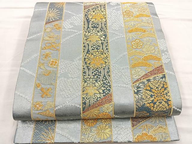 平和屋着物●六通柄袋帯　吉祥間道　金糸　正絹　逸品　BAAM2682ea