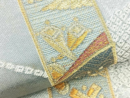 平和屋着物●六通柄袋帯　吉祥間道　金糸　正絹　逸品　BAAM2682ea