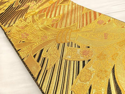 平和屋着物●佐賀錦 六通柄袋帯 束ね熨斗花文 金糸 正絹 逸品 BAAM2724ea