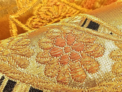 平和屋着物●佐賀錦 六通柄袋帯 束ね熨斗花文 金糸 正絹 逸品 BAAM2724ea