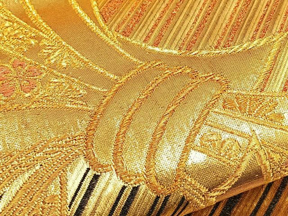 平和屋着物●佐賀錦 六通柄袋帯 束ね熨斗花文 金糸 正絹 逸品 BAAM2724ea