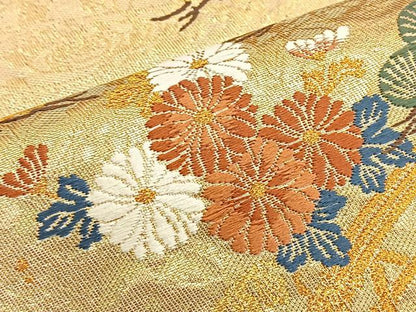 平和屋着物●六通柄袋帯 唐織 舞鶴籬花文 金糸 正絹 逸品 BAAM2750ea