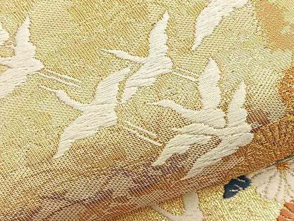 平和屋着物●六通柄袋帯 唐織 舞鶴籬花文 金糸 正絹 逸品 BAAM2750ea