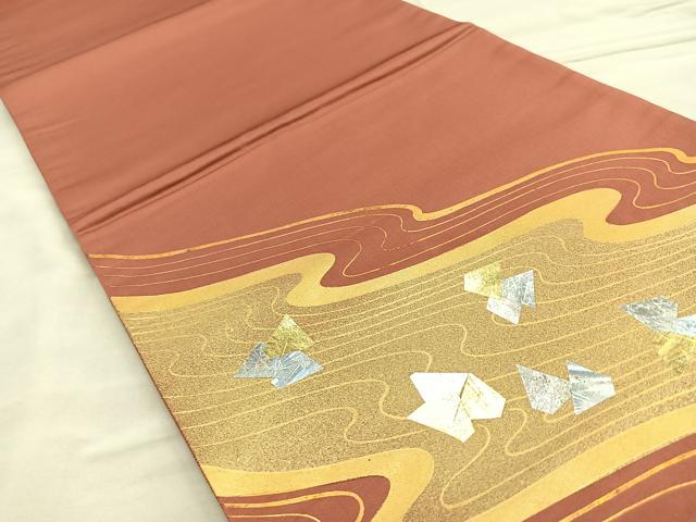 平和屋着物●太鼓柄袋帯 流水文 金銀彩 正絹 逸品 未使用 BAAM2756ea